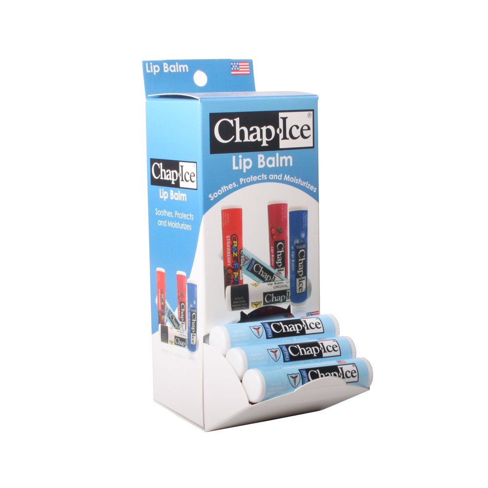 ChapIce Medicated lip balm for chapped, windburned lips gravity feed display 24 count
