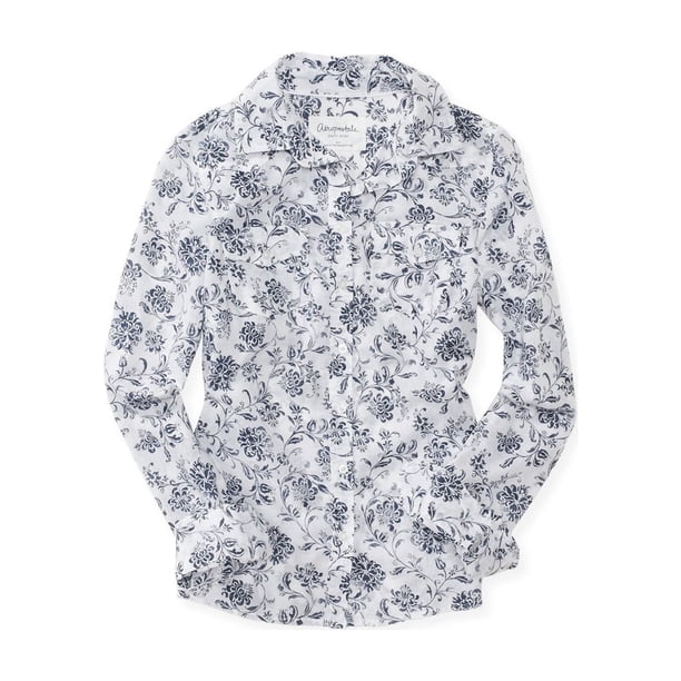Aeropostale Camisa con botones de tejido floral transparente para mujer, blanco, grande Aeropostale Camisa con botones