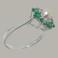 thumbnail image 3 of LBG British Made 14k White Gold Cultured Pearl & Emerald Womens Anniversary Ring - 33 size options - Size 9.25, 3 of 6