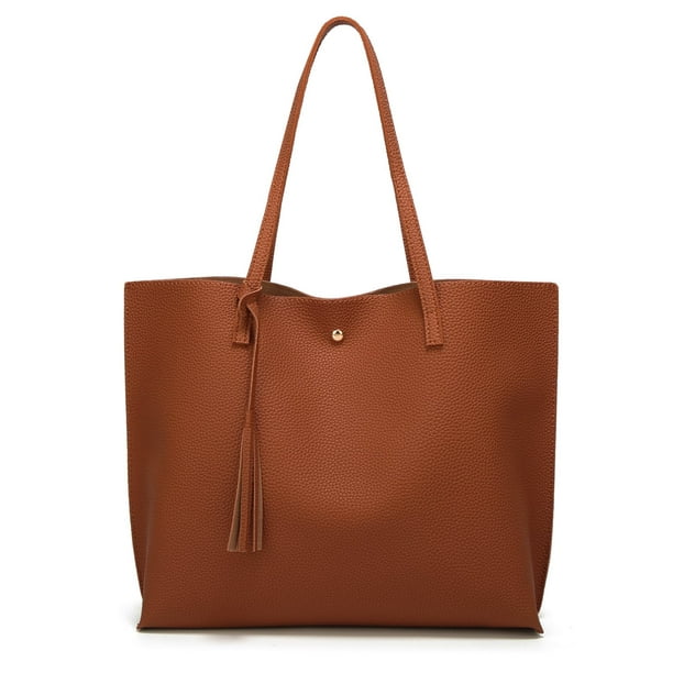 Dreubea Bolso de hombro de piel sintética suave para mujer, bolso de mano con borlas de gran capacidad