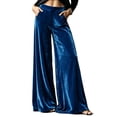thumbnail image 2 of Mifsaly Women's Velvet Wide Leg Trousers High Waisted Flowy Palazzo Pants Fall Winter Elegant Evening Party Business Casual Outfits with Pockets, 2 of 9
