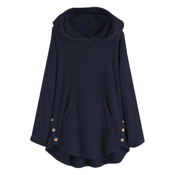 Fleece Hoodies for Women Fuzzy Sherpa Lightweight Pullover Hooded Sweatshirts Long Sleeve Loose Winter Warm Tops (L, Navy)