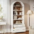 thumbnail image 3 of Tribesigns 77" Tall Arched Bookcase, 5-Tier Freestanding Wooden Bookshelf with File Cabinet Drawer, White, 3 of 8