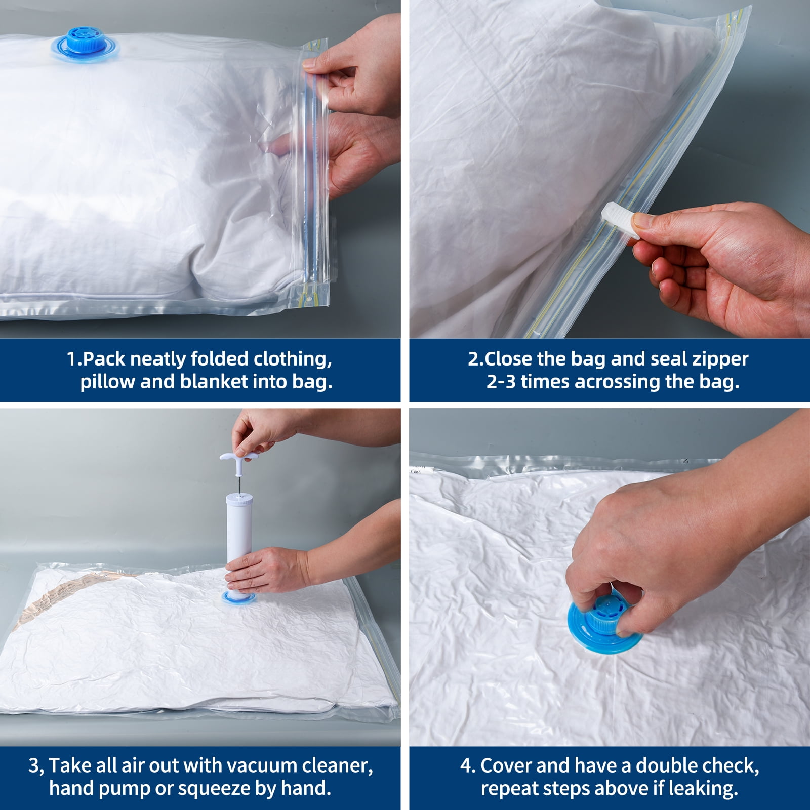 25 Pack Vacuum storage Bag for Comforters and Blankets with Manual Pump (5 Jumbo/5 Large/5 Medium/5 Small/5 Roll)