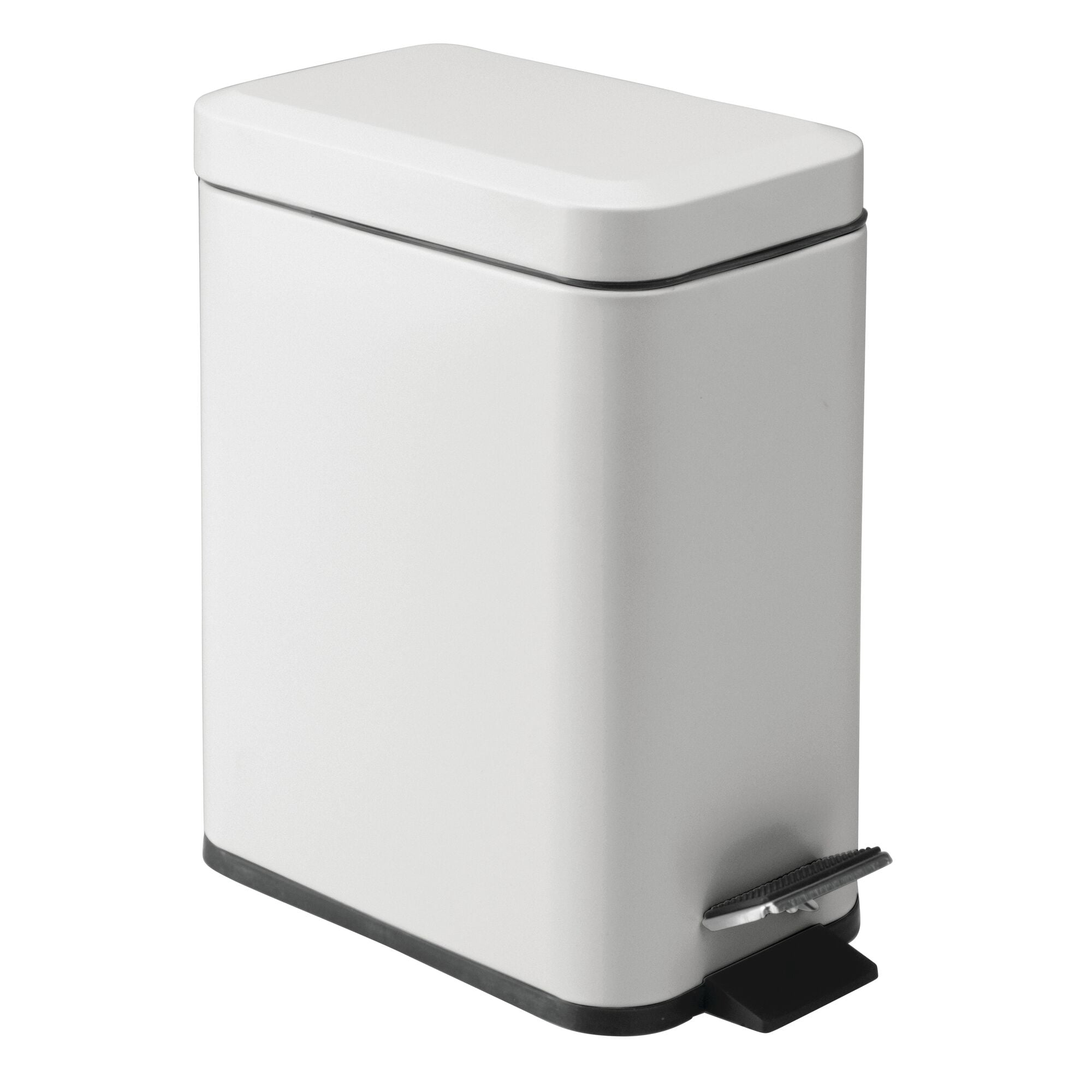 mDesign Small 1.3 Gallon Rectangle Metal Step Can with Liner/Handle, Light Gray