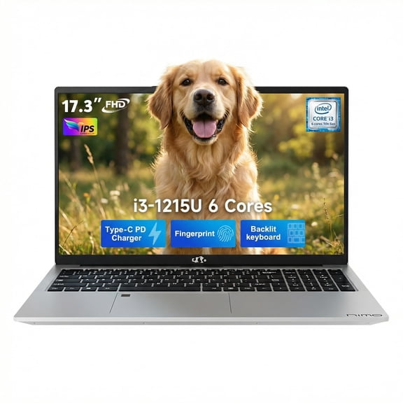 Pre-Owned NIMO 17.3" FHD IPS Laptop, Intel Core i3-1215U (Beats i5-1135G7 Class), 16GB RAM, 1TB SSD, Windows 11 Home, Wi-Fi 6, Backlit Keyboard, Fingerprint, USB-C 65W Fast Charge