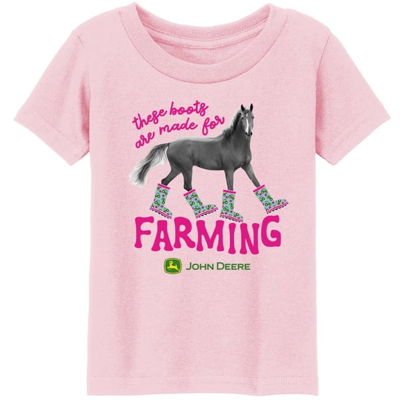 John Deere Toddler Girls Horse in Rain Boots Short Sleeve Tshirt These Boots are Made for Farming in Pink