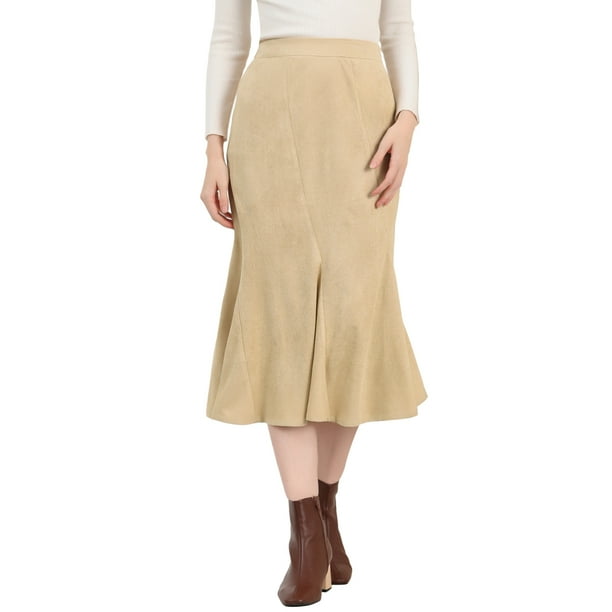 Allegra K Femme Casual A Line lastique Dos Faux Daim Midi Jupe