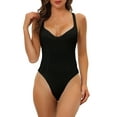 thumbnail image 1 of Body de mujer con escote en V profundo, control de abdomen, faja moldeadora, tanga, modelador de cuerpo completo, negro, talla S, 1 of 1