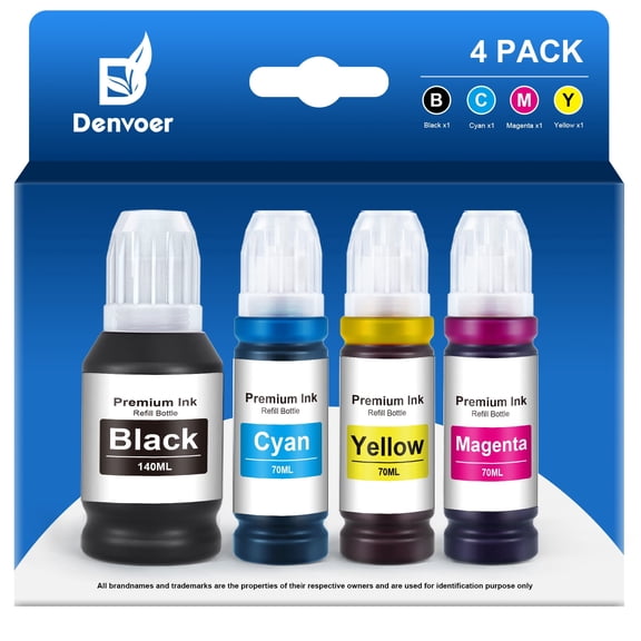 Denvoer Ink Refill Bottles Replacement for Epson 502 Ink Bottles for Epson Ink 502 Refills (4 Pack)