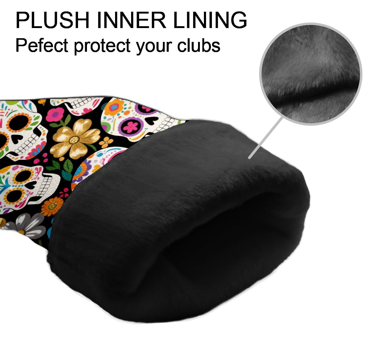Golf Head Covers Colorful Flower Skull Design for Driver, Wood & Hybrid, Premium Waterproof PU Leather with Plush Lining, Edgy Floral Golf Gifts