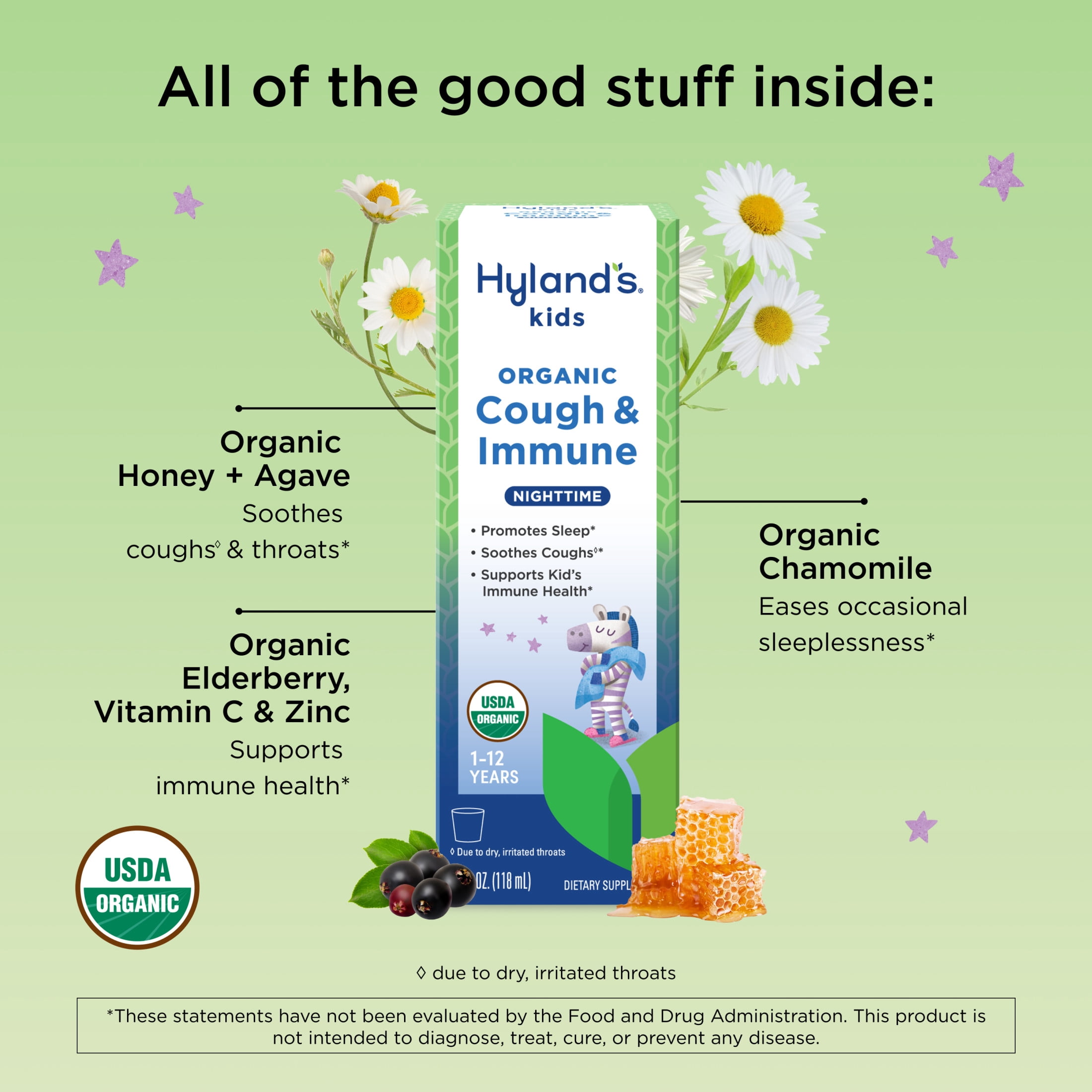 Hyland's Kids Organic Cough & Immune, Ages 1-12, Nighttime, 4 fl oz