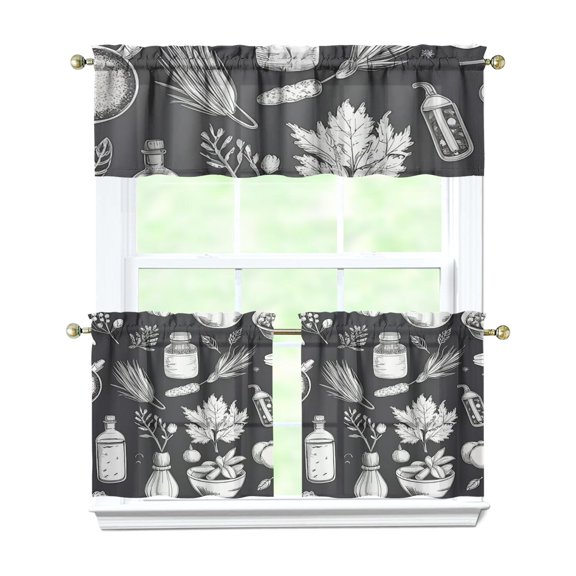 Kitchen Food Cooking Chef 3-Piece Kitchen Curtains Set Kitchen Curtains Sets with Valance for Windows Rod Pocket Machine Washable Kitchen Decor Decorations (54"x18" 2x27.5"x24")