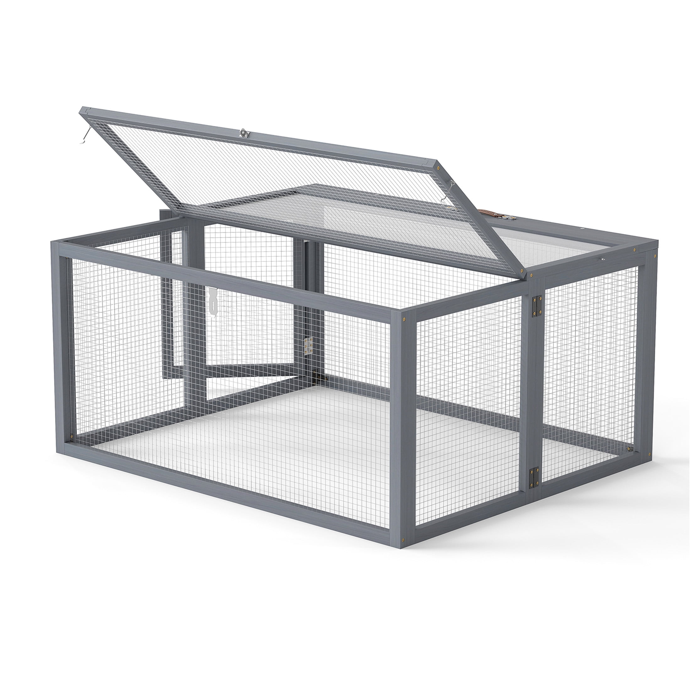 JERFIT Outdoor Rabbit Hutch, Foldable Wooden Bunny Cage with Lockable Doors & Waterproof Roof, Heavy-Duty Metal Wire Mesh, Gray