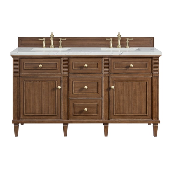 James Martin Vanities 424-V60d-3Enc Lorelai 60" Double Basin Wood Vanity Set - Mid-Century