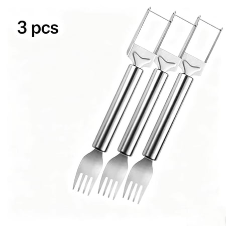 Vruelia 3 items Two In One Stainless Steel Fruit Cutter Cutter Latest Slicer Cutter Melon Mango Cutter Tool Cutter Kitchen Stainless Steel Fruit Cutter Fruit fork