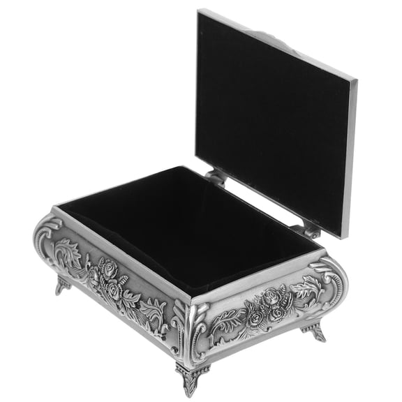 YUYUETIME Retro Jewelry Box Plated Silver Zinc Alloy Vintage Storage Organizer