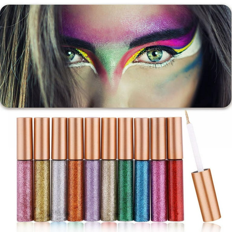 Liquid Glitter Eyeliner Metallic Shimmer Eyeshadow - Long Lasting Effect  Water Proof - Profesional Makeup Glitter for Eyes, Colorful Liquid Glitter