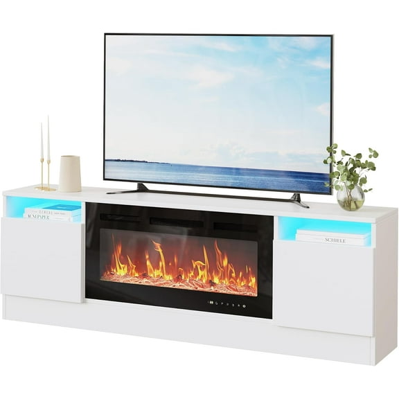 75" TV Console with Storage Cabinet, Modern Entertainment Center, Sleek Media Stand for Living Room,White