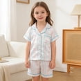 thumbnail image 3 of RUTAYY Children Girls Outfits Summer Short Sleeve Shirt and Shorts Comfy Home Wear Bow Print Casual Daily Wear Holiday Vibrant Clothing Sets, 3 of 9