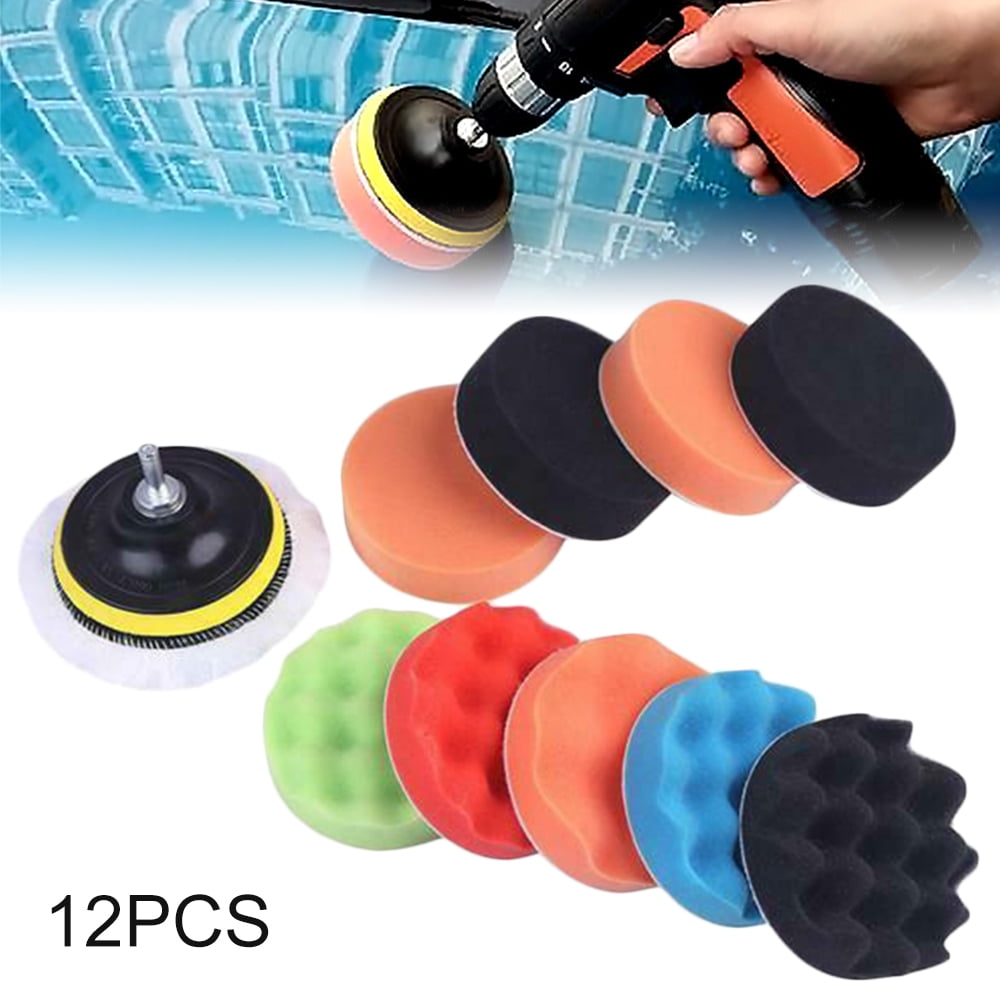 12pcs  3" Sponge Buffing Polishing Pad Kit for Car Polisher with Drill Adapter