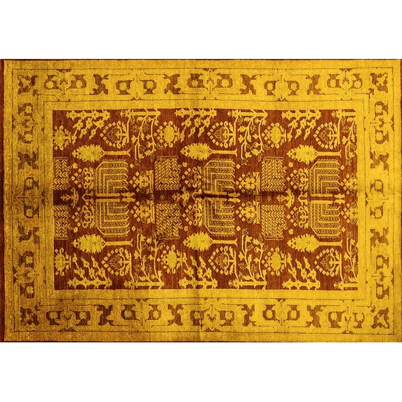 Ahgly Company Indoor Rectangle Oriental Yellow Industrial Area Rugs, 4' x 6'