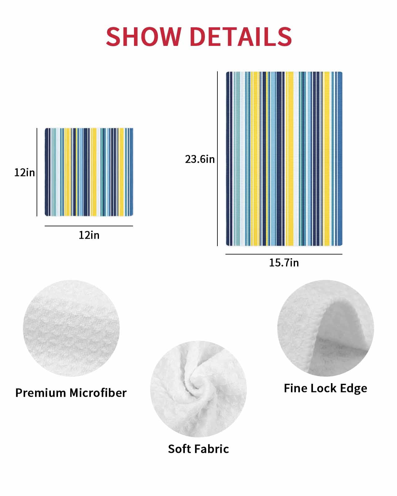 Blue Yellow Teal Stripes Kitchen Dish Towels for Drying Dishes Set of 4, Boho Colorful Ombre Texture Waffle Weave Microfiber Terry Hand Tea Bathroom Towels Quick Dry & Absorbent Towel 15.7x23.6