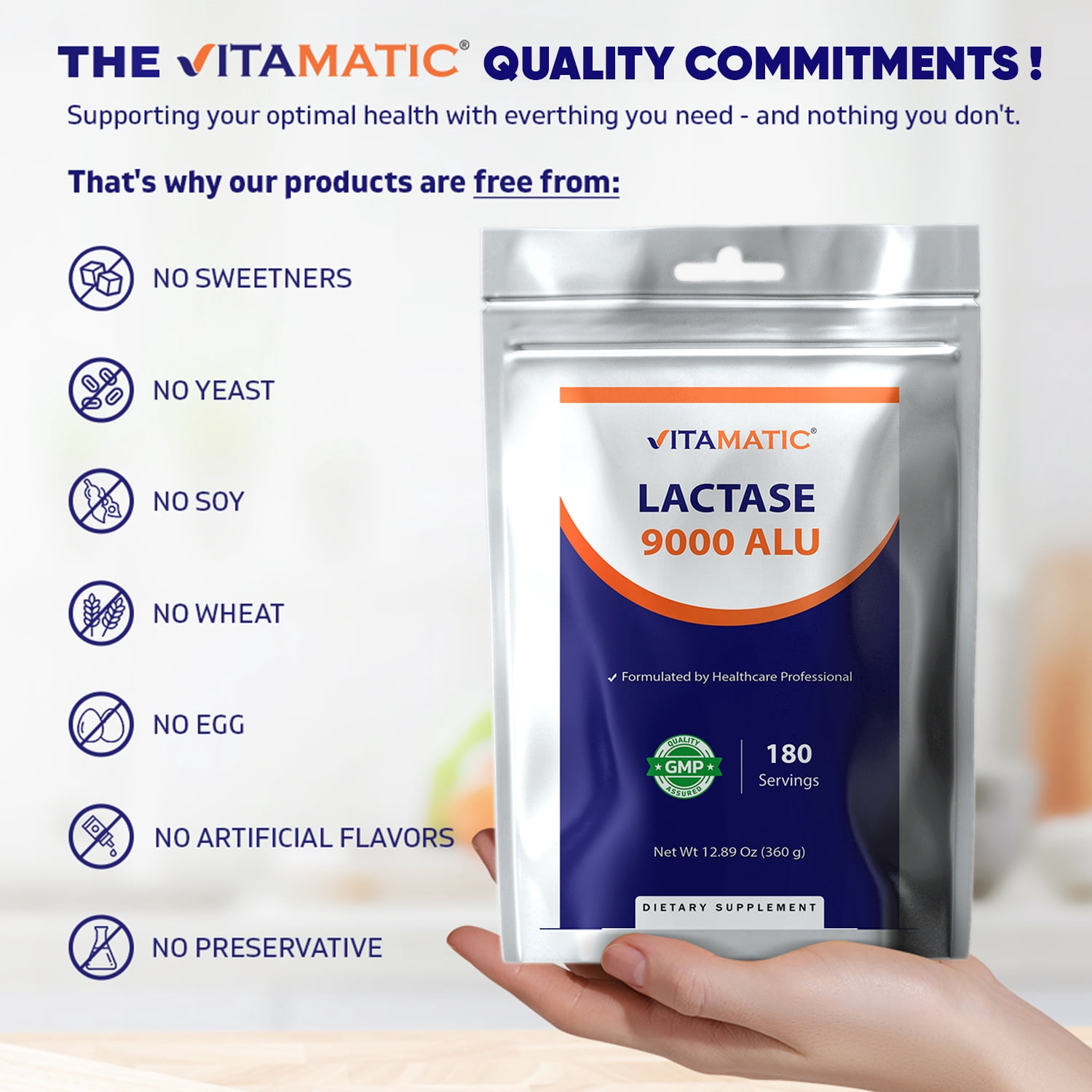 (2 pack) Vitamatic Lactase Enzyme Powder – 9000 ALU Per Serving – 180 Servings – Supports Lactose Digestion, Non-GMO, Gluten Free