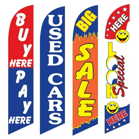 4 Advertising Swooper Flags Buy Pay Here Used Cars Big Sale Look Special Here