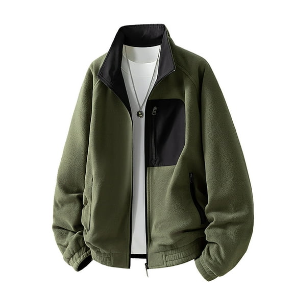 safuny Men's Long Sleeve Fleece Pocket Jacket Zipper Double-Sided Casual Outerwear Stylish able Daily Wear Ideal for Outdoor Activities Fashion Jacket Black L