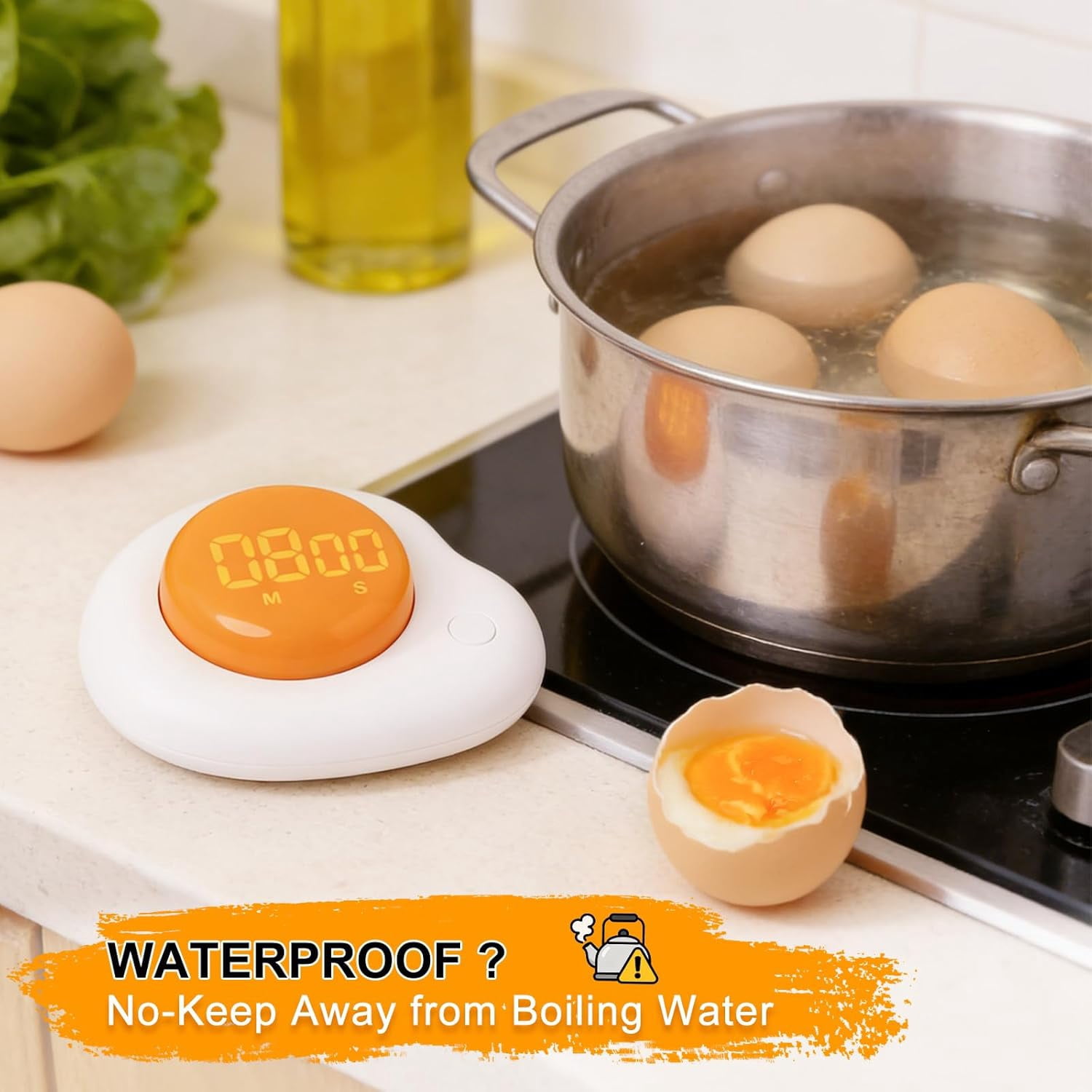 CATPAN Egg Timer - Magnetic Kitchen Timer with Large LED Display & Preset Buttons (8 Min Soft Boiled), Easy Manual Rotating Dial for Medium/Hard Boiled, So Simple for Seniors Kids, Fun Cooking Gadget
