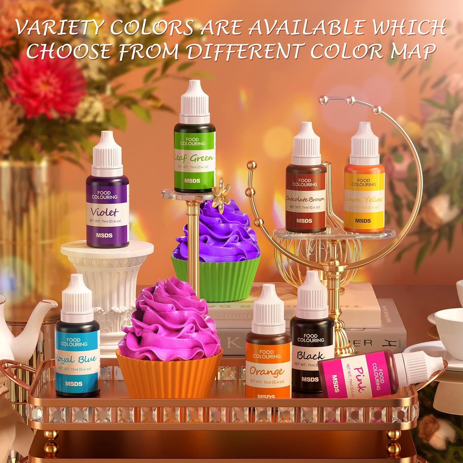 Food Coloring - 8 Colors Food Coloring Liquid, Vibrant Colors Edible Food Dye for Kids, Vegan Free Food Colors for Cake Decorating, Baking, Easter Egg - 0.44 Fl. oz (11 ml)/Bottles