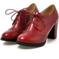 thumbnail image 2 of Women'sChunkyBlockHeelsOxfordsVintageWingtipBroguesRoundToeLace-upPumpsHighHeeledBootiesDressShoes, 2 of 5