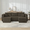 thumbnail image 2 of Modular Sofa, 3-Seat Sectional for Small Spaces, No Assembly Corduroy Couch, Reversible Chaise, Minimalist Living Room Furniture, Brown, 2 of 10