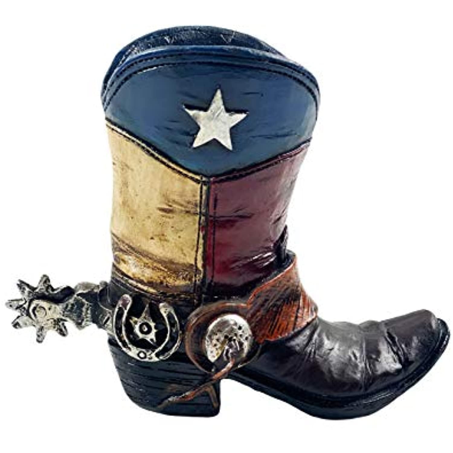 Urbalabs Western Cowboy Boot Texas Flag Pencil Holder Vase Distressed Decorative Cowboy Boots with Spurs Home Office Rustic Decor Country Living Pen Holder for Desk