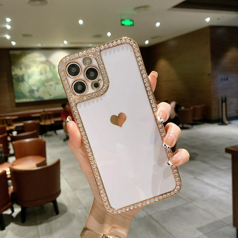 For iPhone 13 Pro Max 12 11 XS XR 8 7 Glitter Bling Heart Love
