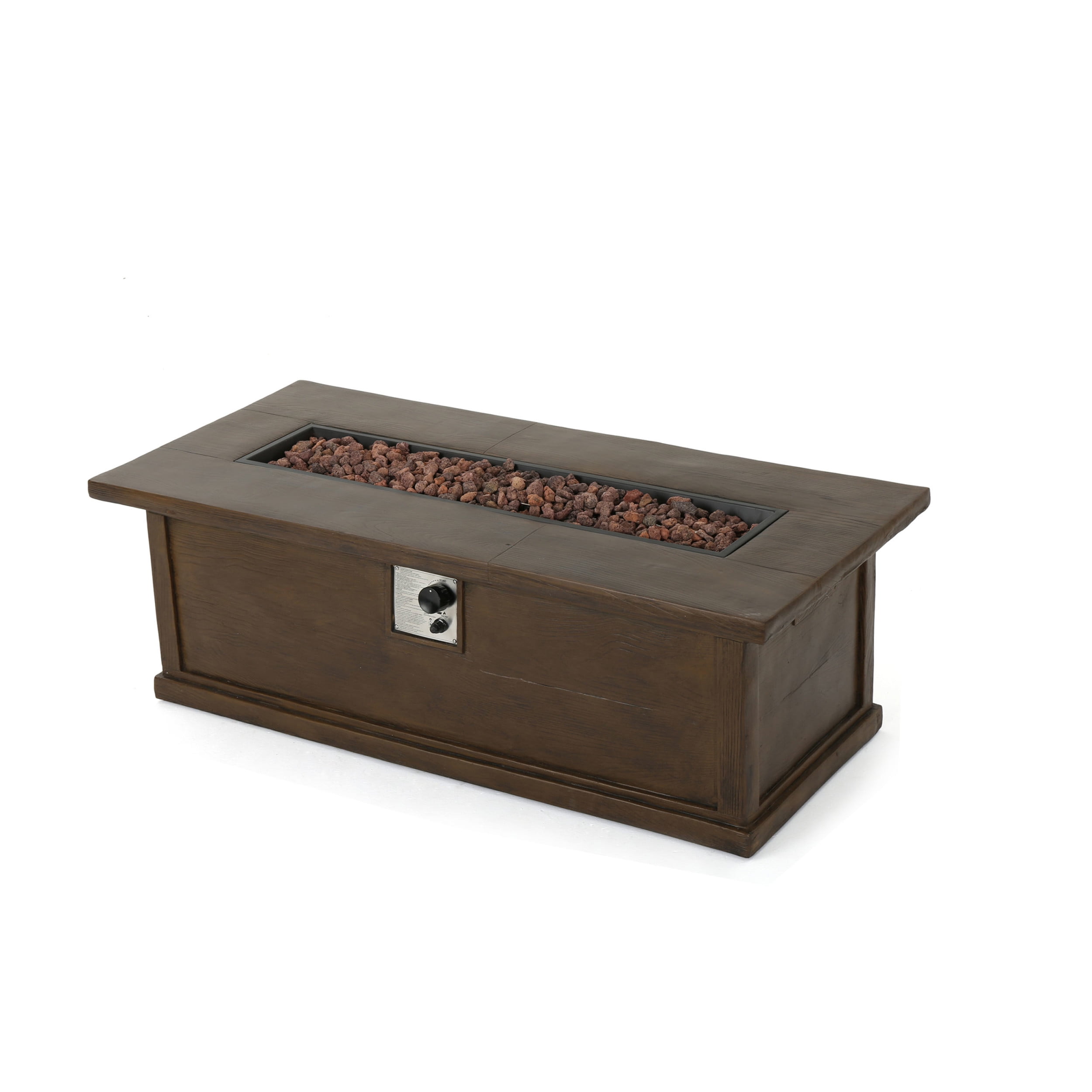 Sorrento Lightweight Concrete Outdoor 50,000 BTU Rectangular Fire Pit (No Tank Holder), Brown Wood Pattern