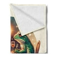 thumbnail image 2 of Ambesonne Frog Fleece Throw Blanket Croaker Couple Romantic Dinner 50"x60" Fern Green White Brown, 2 of 5