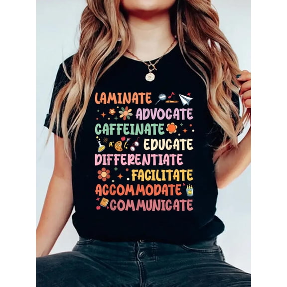 Cotton SPED Caffeinate Advocate Laminate Educate Teacher Facilitate T-Shirt for Men Wome Women's Graphic Tee Casual Tops