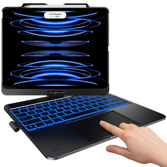typecase iPad Case with Keyboard for iPad Pro 12.9 (6th Gen, 2022), Trackpad, Smart Backlit Keys, 360 Rotatable Keyboard for iPad Pro 12.9 5th & 4th & 3rd Gen (2018-2021) with Pencil Holder (Black)