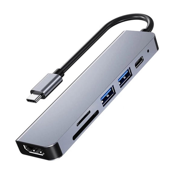 Expand Type C Laptop with 6-in-1 USB Hub 4K, Dual Card Slots, Fast USB Ports, Power Delivery