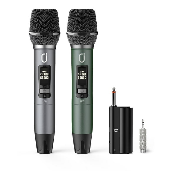 JYX Micrófonos Inalámbricos Duales Micrófonos de Mano con Receptor Recargable, Micrófono Dinámico Profesional para Cantar, Hablar, U50