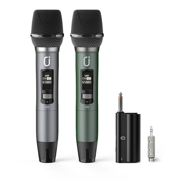 JYX Micrófonos Inalámbricos Duales Micrófonos de Mano con Receptor Recargable, Micrófono Dinámico Profesional para Cantar, Hablar, U50
