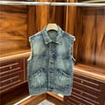thumbnail image 4 of Tawop Jackets for Men Vest Denim Sleeveless Motorcycle Solid Mens Clothing,Blue,XL, 4 of 8