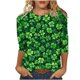 thumbnail image 2 of Xuyuer St. Patrick's Day Printed T-Shirt - Ladies' Loose Round Neck 3/4 Sleeve Top for Irish Festivals, Casual Green Themed Outfits, Seasonal Celebration Apparel & Fun Saint Patrick's Party Wear, 2 of 5