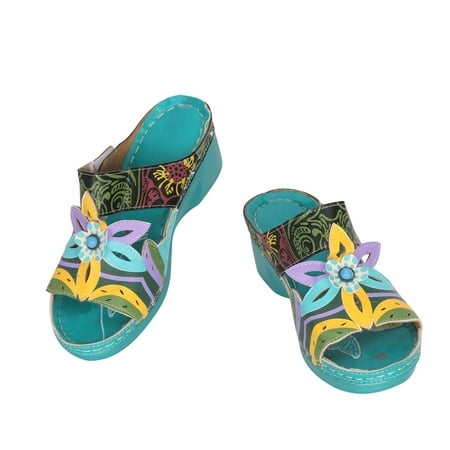 

Homadles Clearance Woman Summer Sandals- Orthopedic Thick Sole Ethnic Sandals Green Size 7.5
