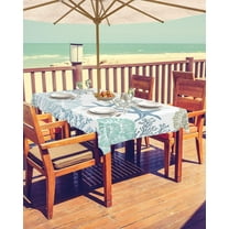 Ocean Outdoor Tablecloth Teal Blue Coral Rectangle Patio Tablecloths 60x84, Nautical Coastal Table Cloths with Umbrella Hole and Zipper, Summer Beach Starfish Table Cover for Outdoor Tables Garden