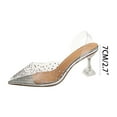 thumbnail image 4 of Quaouag Women's Clear Heels Shoes,Slingback Crystal Rhinestones Wedding Pointed Toe Shoes High Heel Sandals, 4 of 6