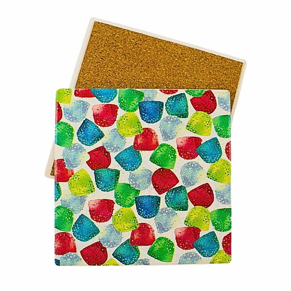 Coasterstone 4.25In Gumdrop Square Coaster, Sandstone, Christmas Candy Absorbent Sq231292