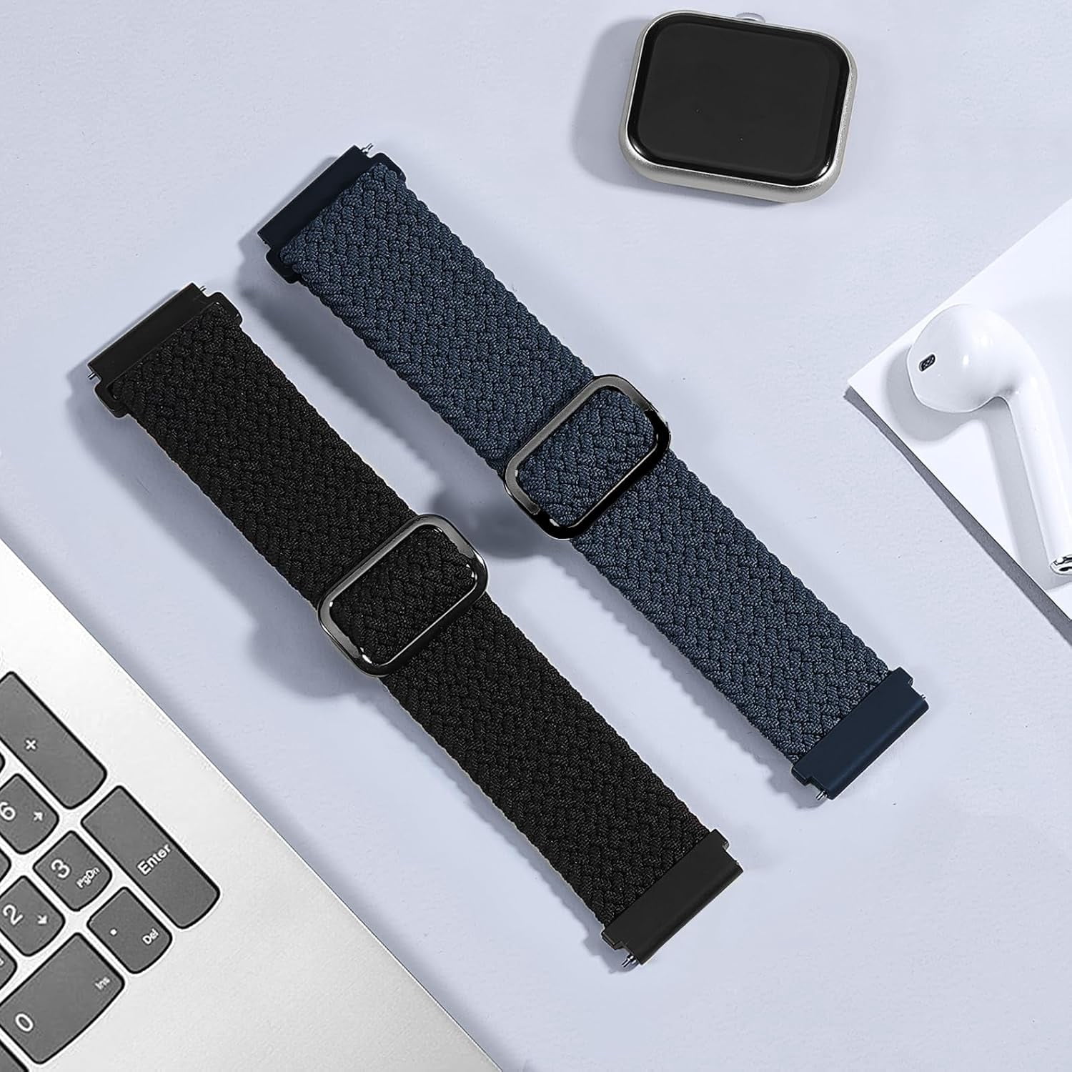 CRKMGS-2 Pack Braided Stretchy Nylon Watch Band Compatible with Tozo S5/S3/S6 Smartwatch,Sport Elastic Fabric Breathable Adjustable Quick Release Strap for CMF Watch 3 Pro/Pro/Pro 2 Women Men
